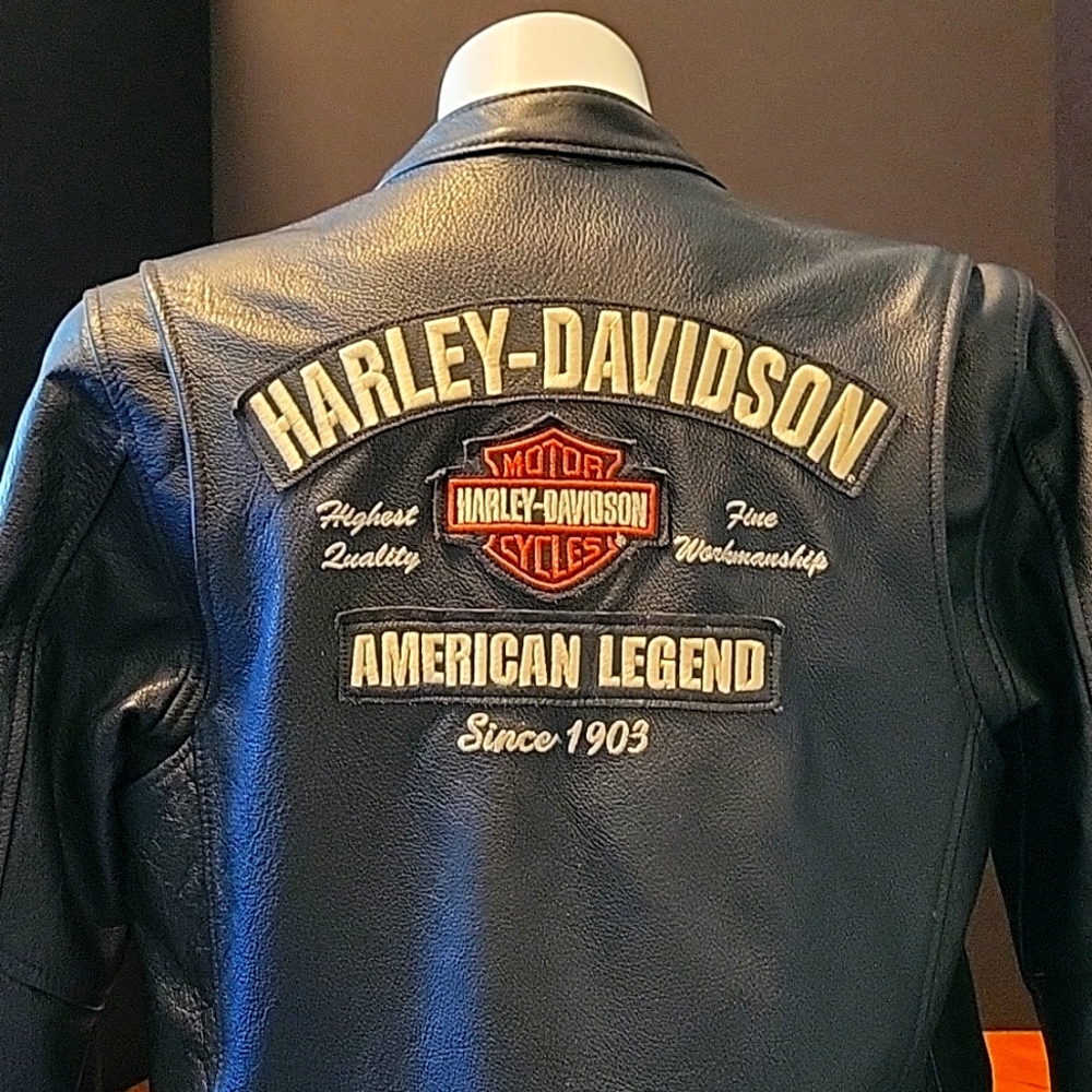 Harley Davidson Black Leather Embroidered Jacket Size Medium